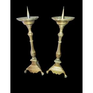 Pair Of Bronze Candlesticks, Late 17th Century