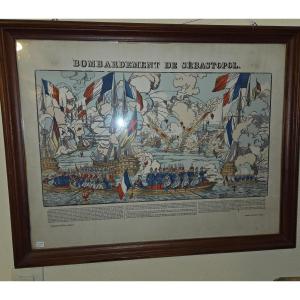 Image d'Epinal encadrée le bombardement de Sebastopol