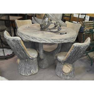 Concrete Garden Furniture Imitating Wood From The 70s