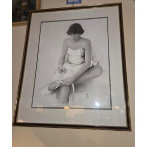 Dessin d'une danseuse remettant son chausson signé Lobeto