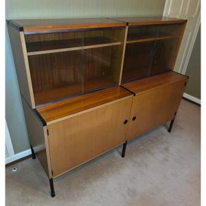 2 Display Cabinets By Pierre Guariche In Mahogany From The 60s/70s