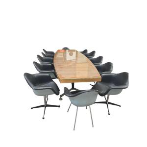 Conference Table With 10 Armchairs And 2 Charles Eames Chairs, Published By Herman Miller, Mid-1965