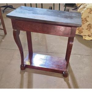 Console restauration d'époque en acajou plateau en marbre noir 