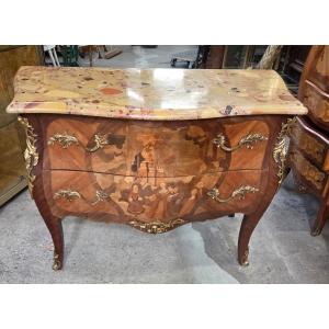 Louis XV Style Chest Of Drawers With A Marquetry Scene 