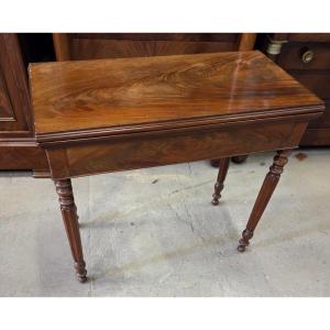 Table a jeux 19eme en acajou avec plateau en feutrine rouge