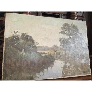 Painting Of A Landscape By The Lorraine Painter Alfred Renaudin From The Early 20th Century 