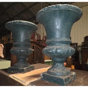 Pair Of Medici Cast Iron Vases, Late 19th Century 