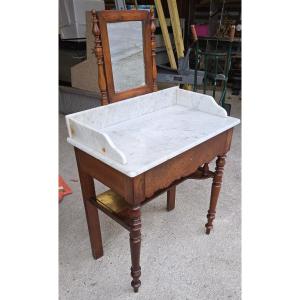 Coiffeuse en noyer et marbre du 19ème 