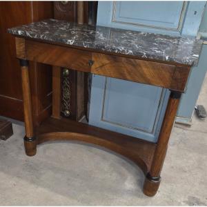 Console empire  a colonnes détachées en acajou Dessus marbre gris saint anne 