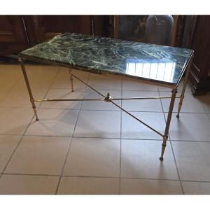 Table basse en laiton et marbre vert des années 60 maison Bagues Paris 