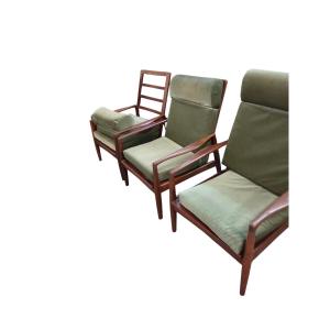 Set Of 5 Danish Teak Armchairs From The 60s (2 Different Backrest Heights)