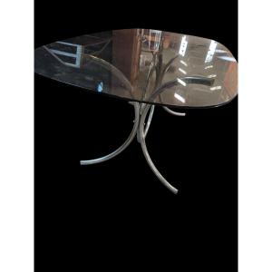 Grande Table Verre Chrome Design Arabescato Roche Bobois Osvaldo Borsani Tecno