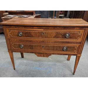 Louis XVI Style Chest Of Drawers In Walnut And Marquetry From The 2nd Half Of The 19th Century