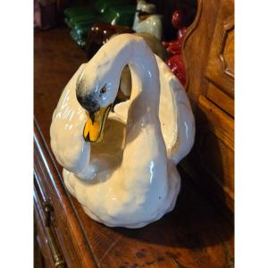 Swan-shaped Planter Made Of Earthenware By Delphin Massier, Late 19th Century
