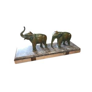 Sculpture art deco les éléphants en marbre et regule vers 1930