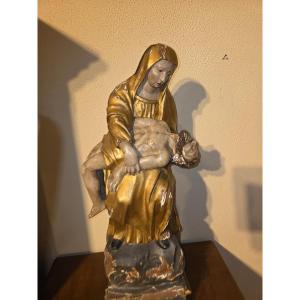 PIETA 18eme en bois doré et polychrome