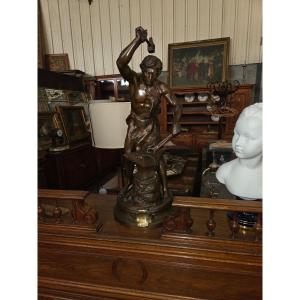 Bronze Sculpture Titled *le Travail* By Adrien étienne Gaudez (1845–1902), Depicting A Blacksmith At Work.