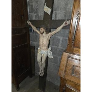 Large Cross With A 19th-century Cast-iron Figure Of Christ