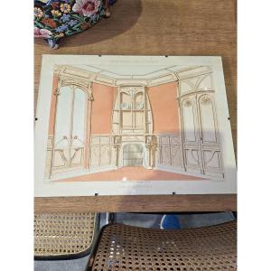 Engraving Based On A Drawing By F. Barabas: Art Nouveau Woodwork In The Dining Room