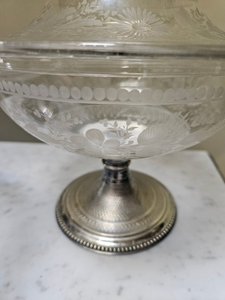 Drageoir et coupe cristal  en métal argenté -photo-2