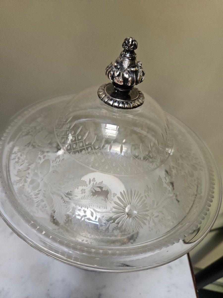 Drageoir et coupe cristal  en métal argenté -photo-3