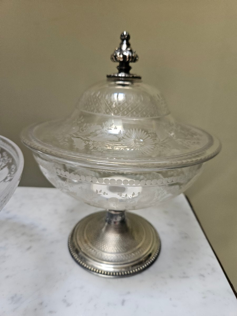Drageoir et coupe cristal  en métal argenté -photo-4