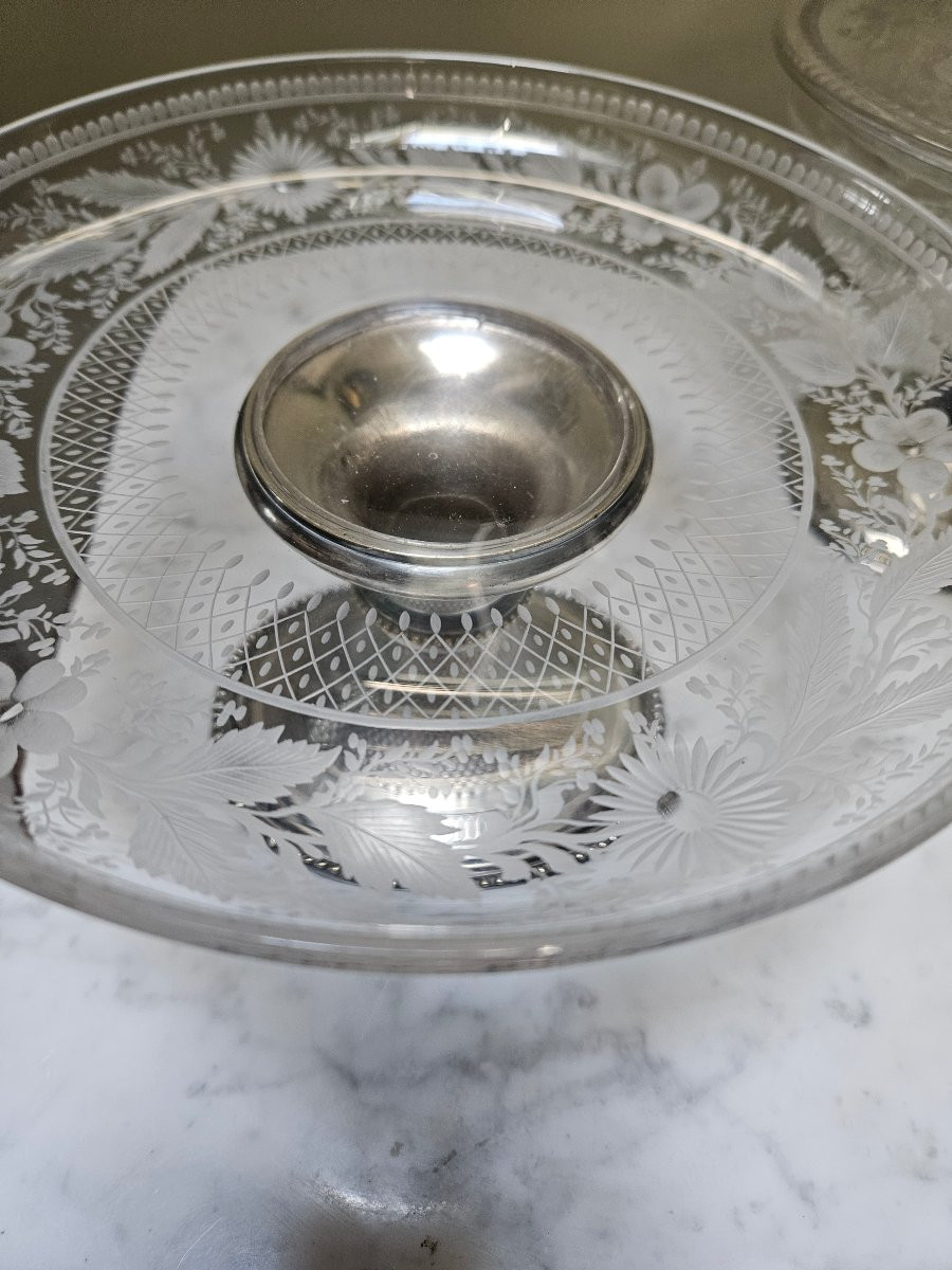 Drageoir et coupe cristal  en métal argenté -photo-1