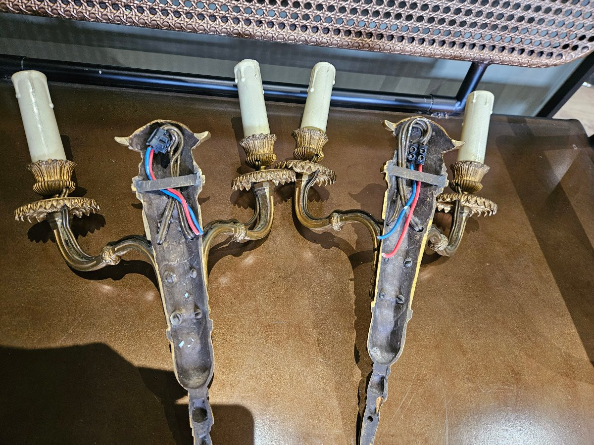 Paire d appliques en bronze  tête de belier -photo-1