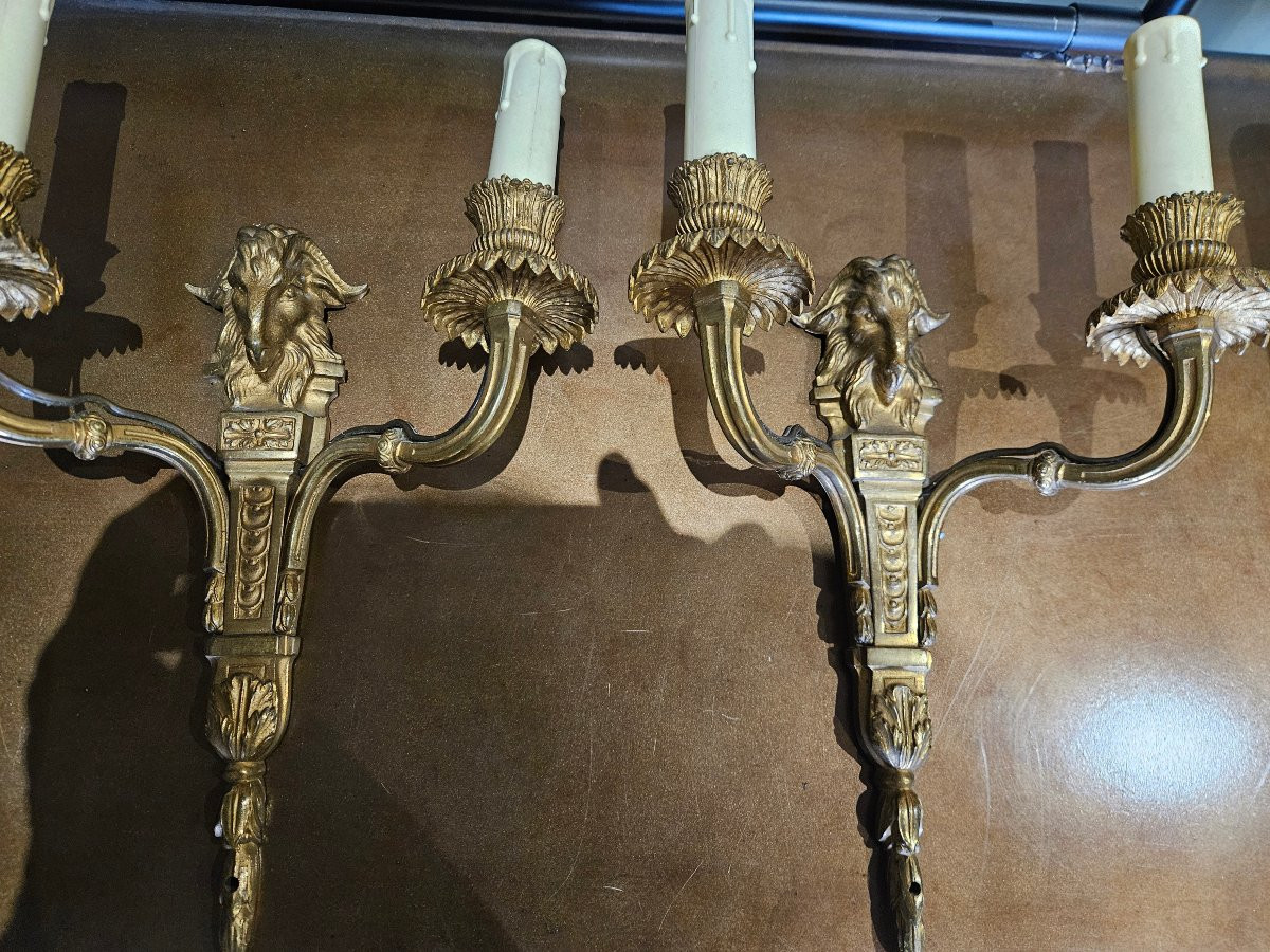 Paire d appliques en bronze  tête de belier -photo-3