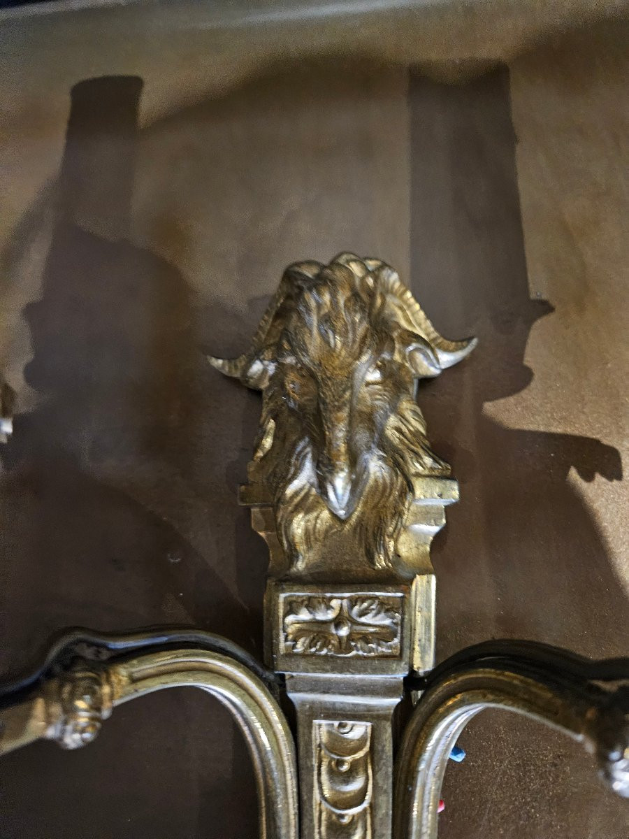 Paire d appliques en bronze  tête de belier -photo-6