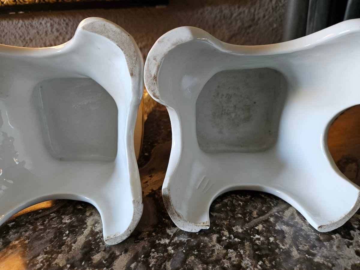 Grande paire d encriers  porcelaine vieux Paris  19em -photo-2