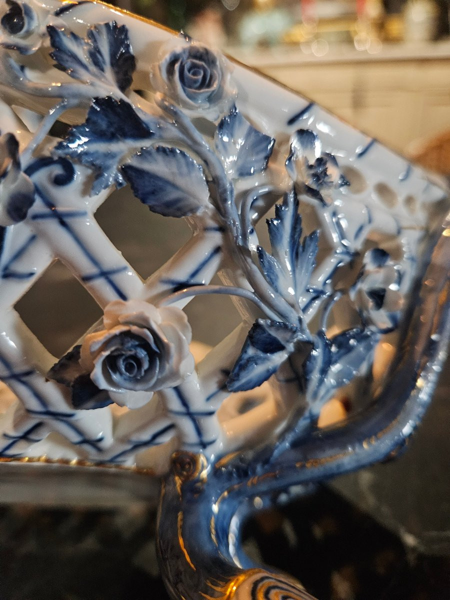 Coupe a fruits  en porcelaine  de Meissen  oignon bleu -photo-2