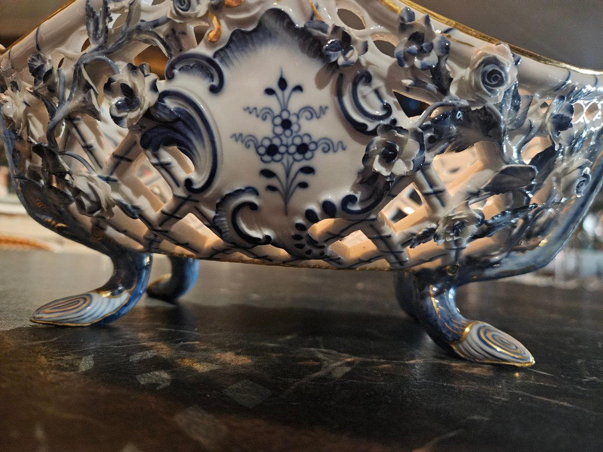 Coupe a fruits  en porcelaine  de Meissen  oignon bleu -photo-7