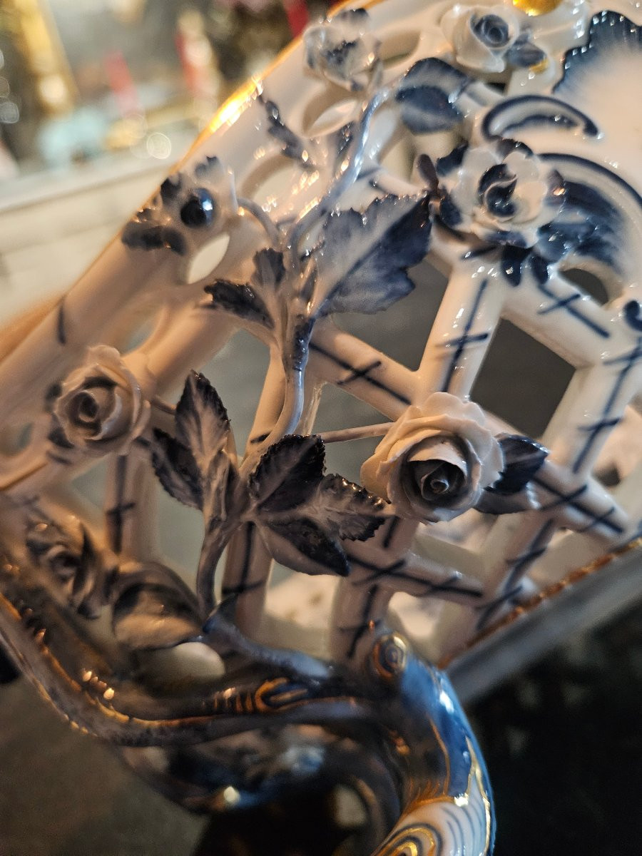 Coupe a fruits  en porcelaine  de Meissen  oignon bleu -photo-8