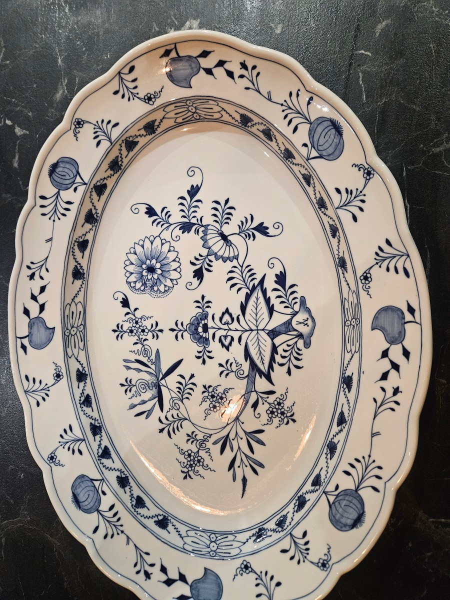 Grand plat porcelaine Meissen  oignon bleu 