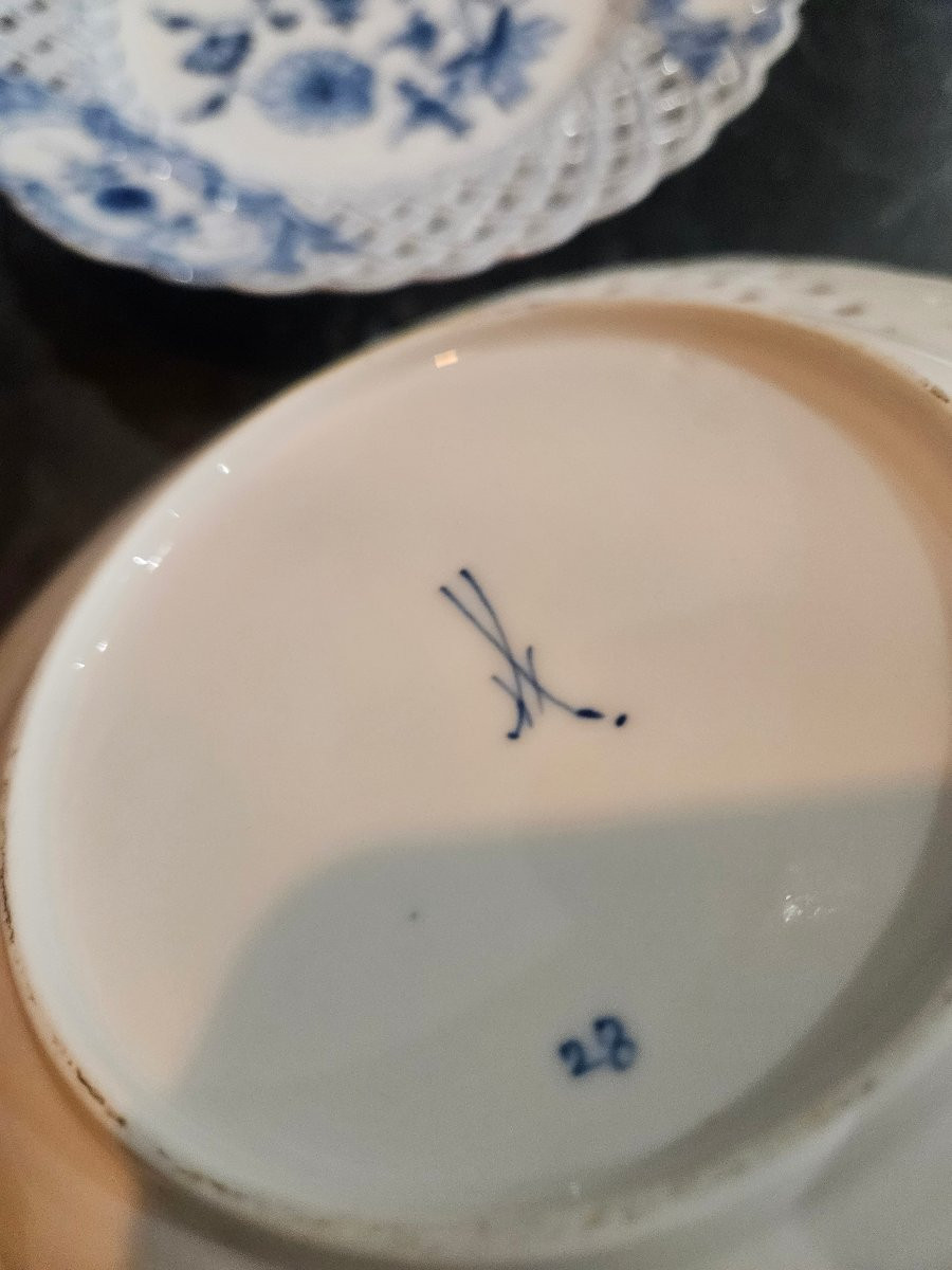 duo d assiettes  en porcelaine meissen oignon bleu -photo-2