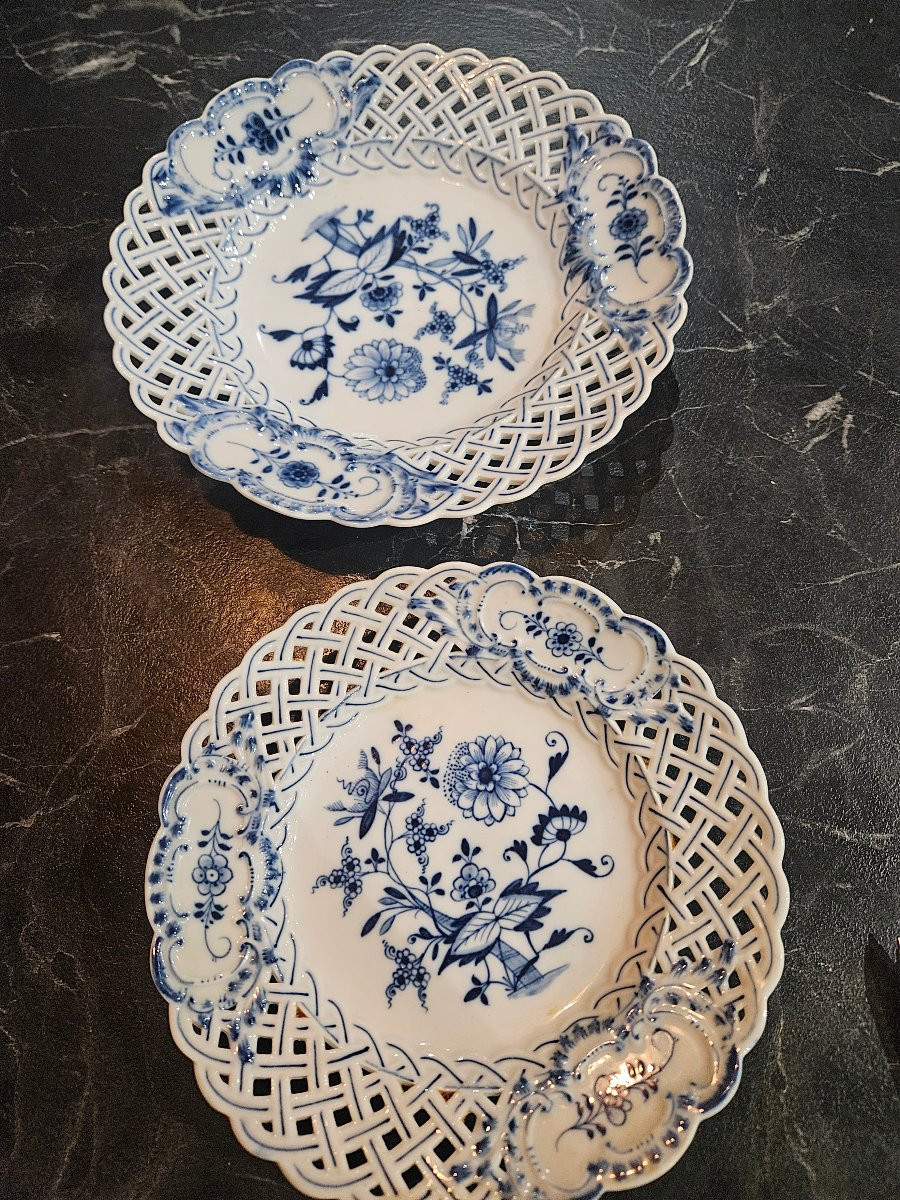 duo d assiettes  en porcelaine meissen oignon bleu -photo-4