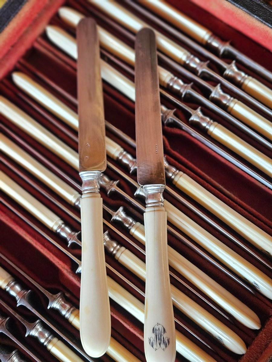 Coffret de couteaux  argent et  acier 19em -photo-3