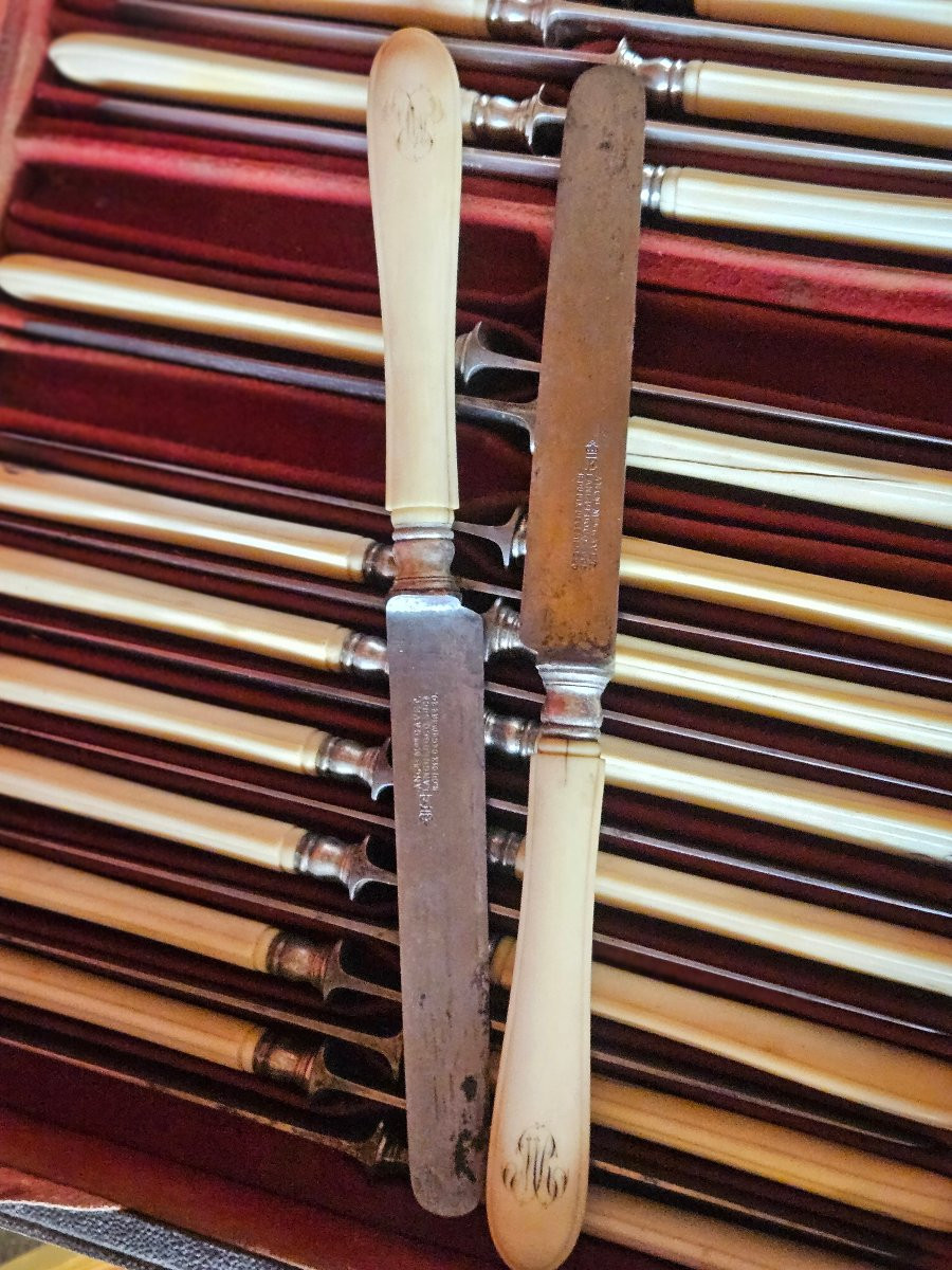 Coffret de couteaux  argent et  acier 19em -photo-4