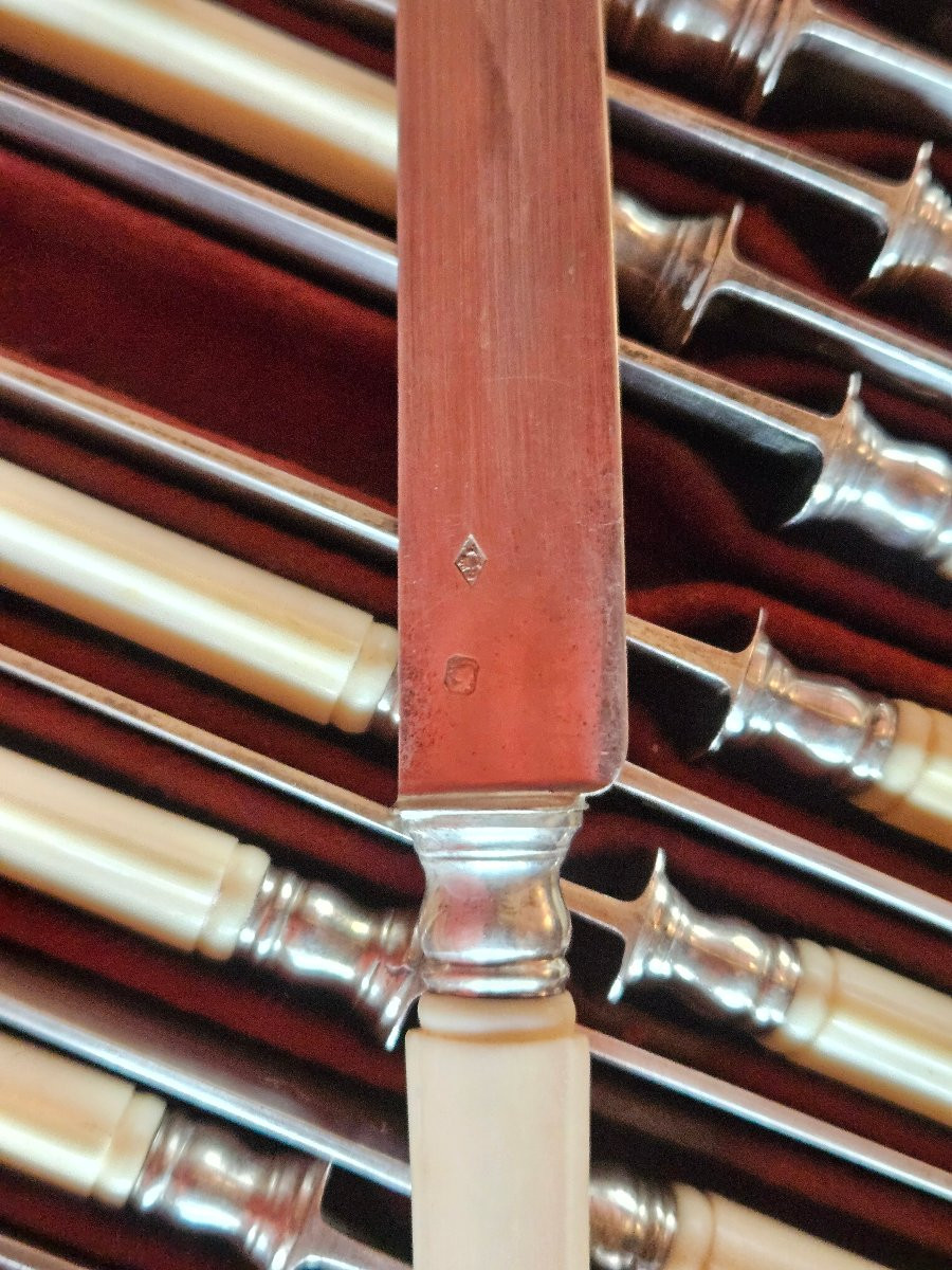 Coffret de couteaux  argent et  acier 19em -photo-5