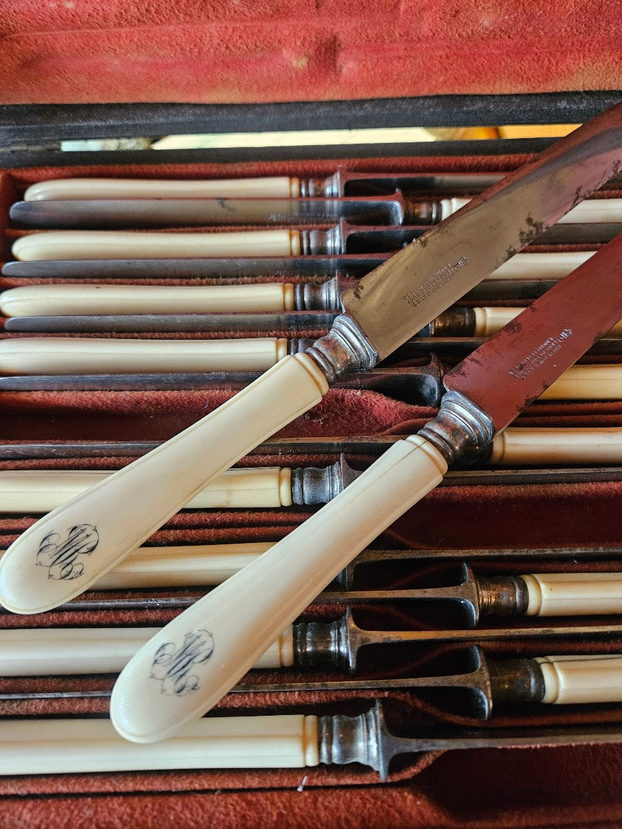 Coffret de couteaux  argent et  acier 19em -photo-6