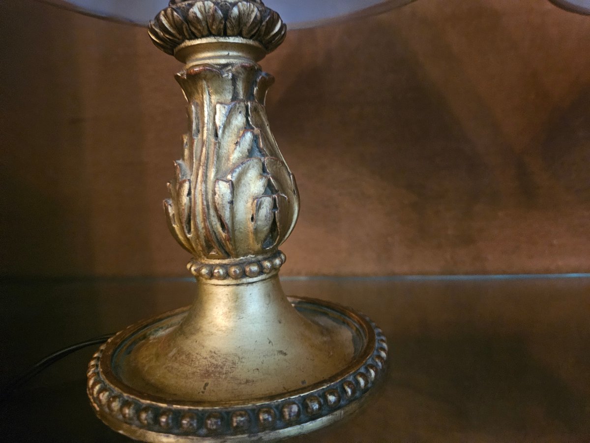 Pair Of Dumez Gilded Wooden Lamps-photo-2