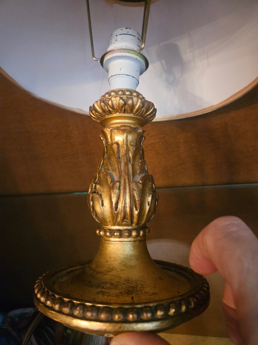 Pair Of Dumez Gilded Wooden Lamps-photo-2