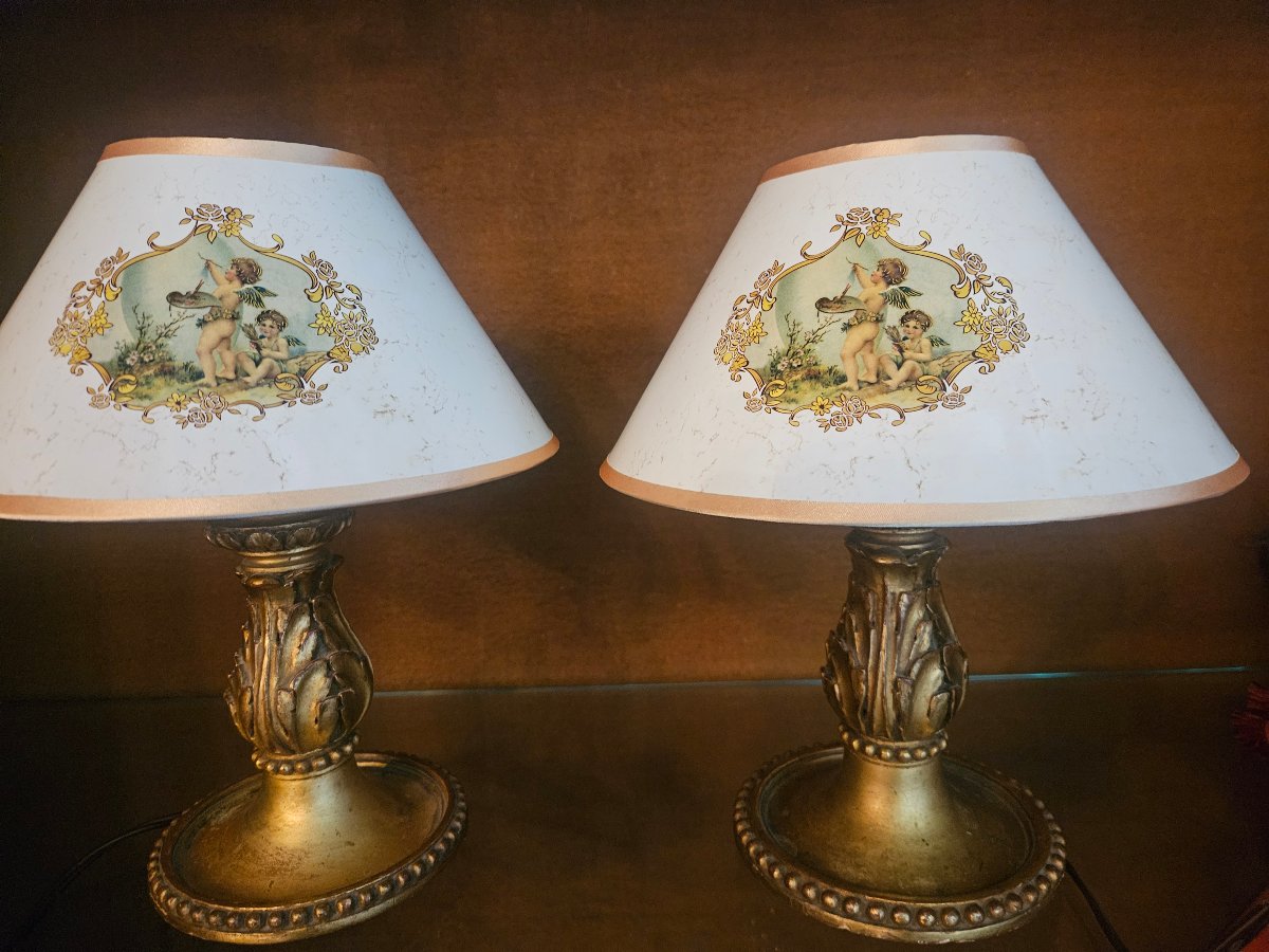 Pair Of Dumez Gilded Wooden Lamps-photo-4
