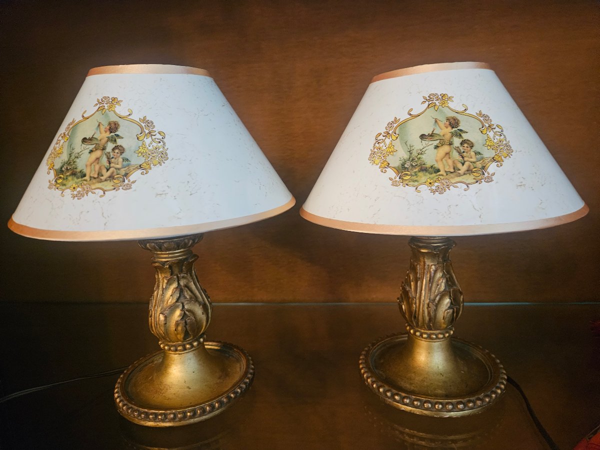 Pair Of Dumez Gilded Wooden Lamps-photo-5