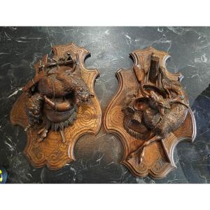 Pair Of Black Forest Hunting Trophies 