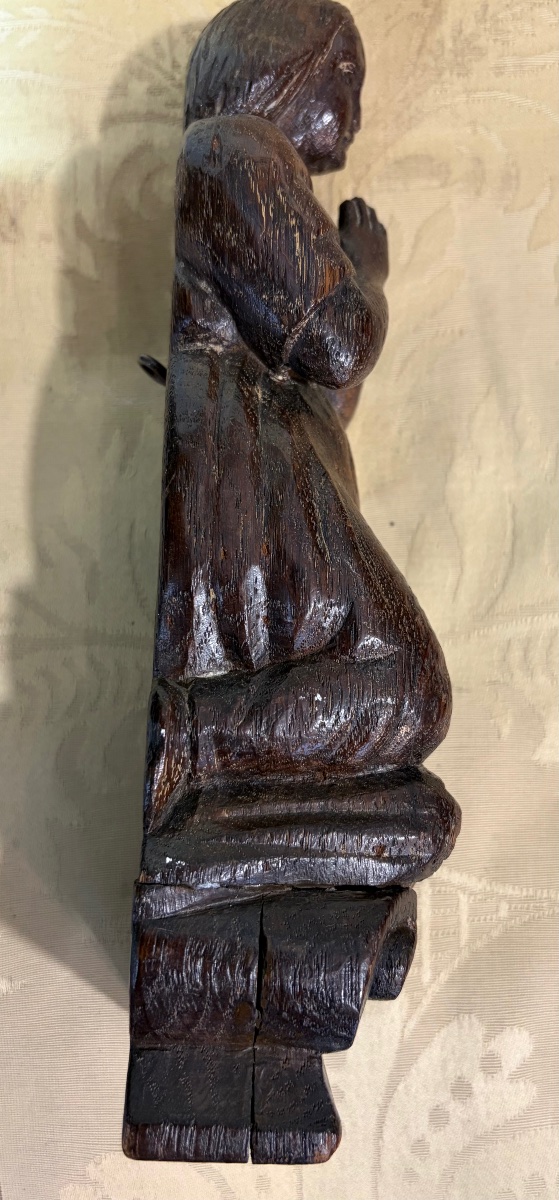 Pair Of Orants, 17th Century, Carved Wood, France-photo-4
