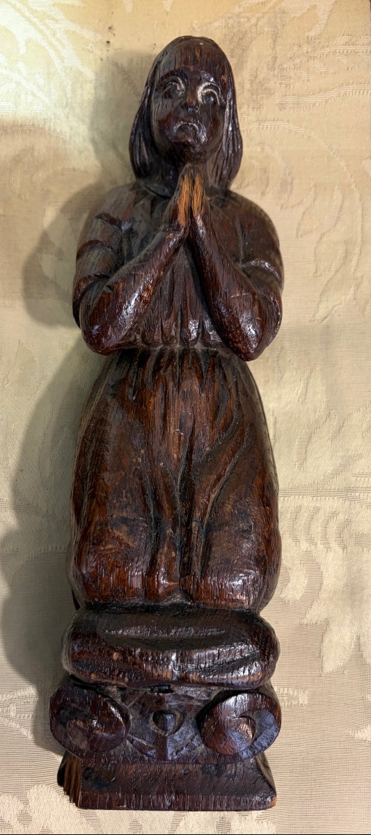 Pair Of Orants, 17th Century, Carved Wood, France-photo-2