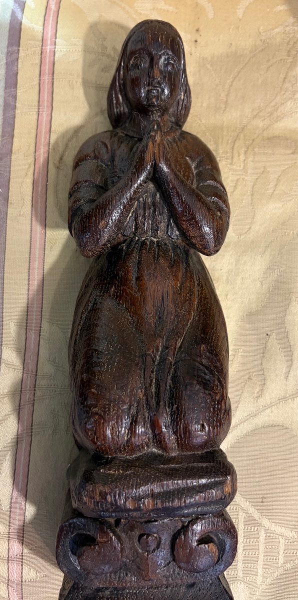 Pair Of Orants, 17th Century, Carved Wood, France-photo-3