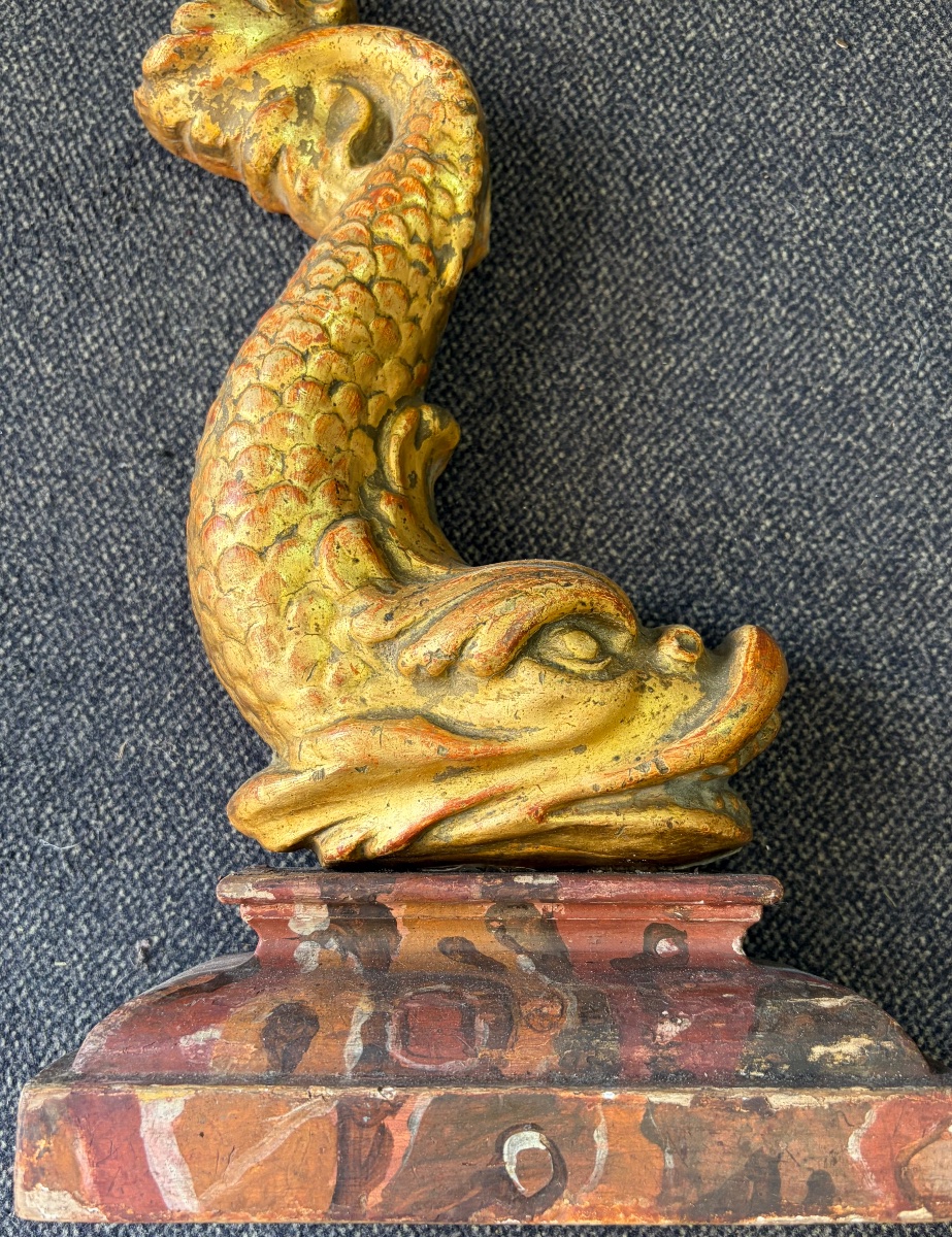 Pair Of Gilded Wood Dolphins 18th C-photo-2
